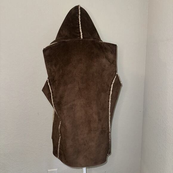 Lucy & Laurel Hooded Vest Womens XL Brown Suede Winter Faux Fur Lining Full Zip - Picture 3 of 7